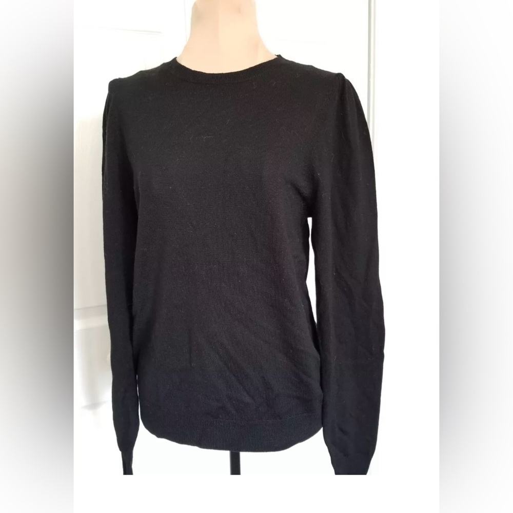 NWT Kier & J 💯 Merino Wool Puff Sleeve Sweater in Black. Sz. Medium